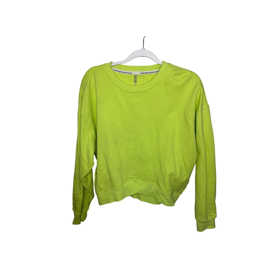 Calvin Klein‎ Performance Neon Yellow Fleece Pullover Sweatshirt Womens Medium